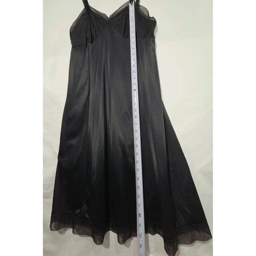 1960s Philmaid Full Slip Dress Womens‎ 38 Black Vintage Embroidered Mesh Trim